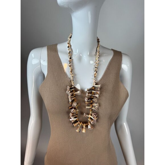 Vintage Shell Necklace With Swirl & Cone Shapes Beige & Brown Tones Barrel Clasp - Picture 10 of 16